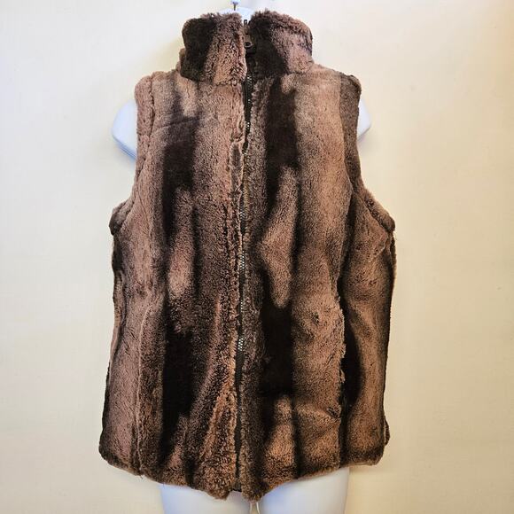 Kristen Blake Brown Faux Fur Zip Up Reversible Vest Size M Mob Wife Classic - Picture 1 of 7